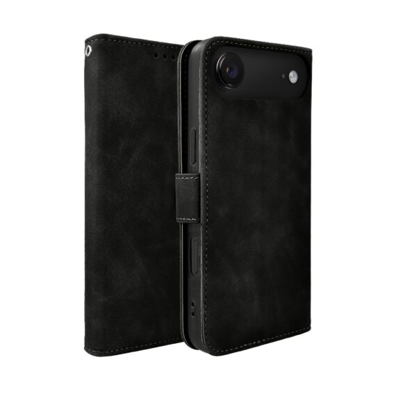 Etui do iPhone Air książkowe Velvet Touch, aksamitne, portfelowe z zamknięciem, czarne (4)