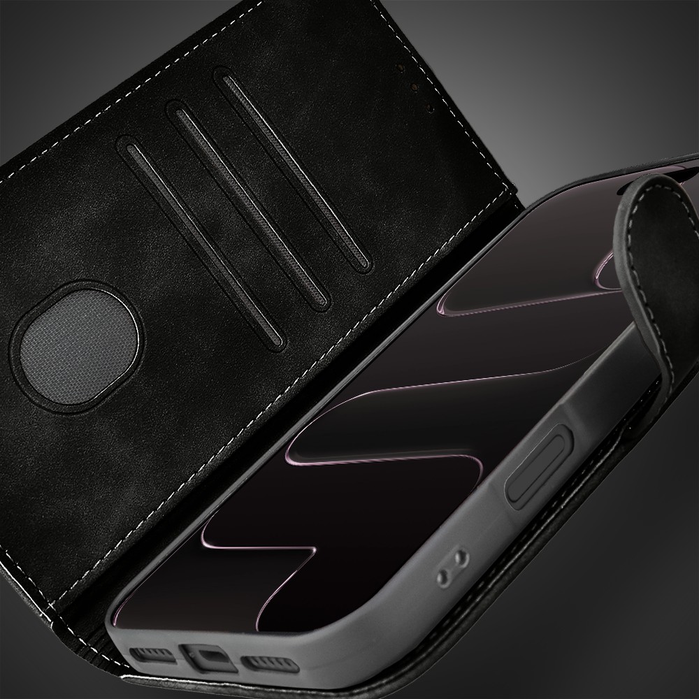 Etui do iPhone Air książkowe Velvet Touch, aksamitne, portfelowe z zamknięciem, czarne (6)