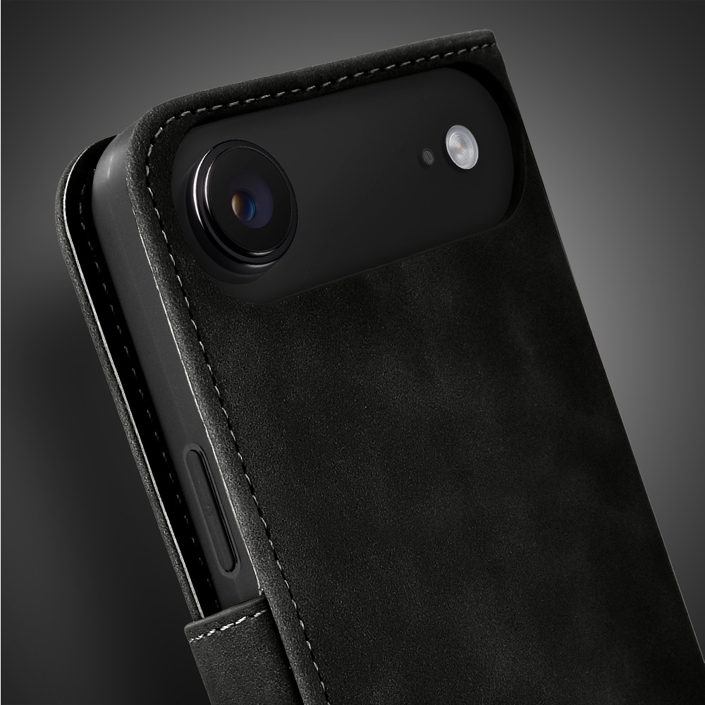 Etui do iPhone Air książkowe Velvet Touch, aksamitne, portfelowe z zamknięciem, czarne (8)