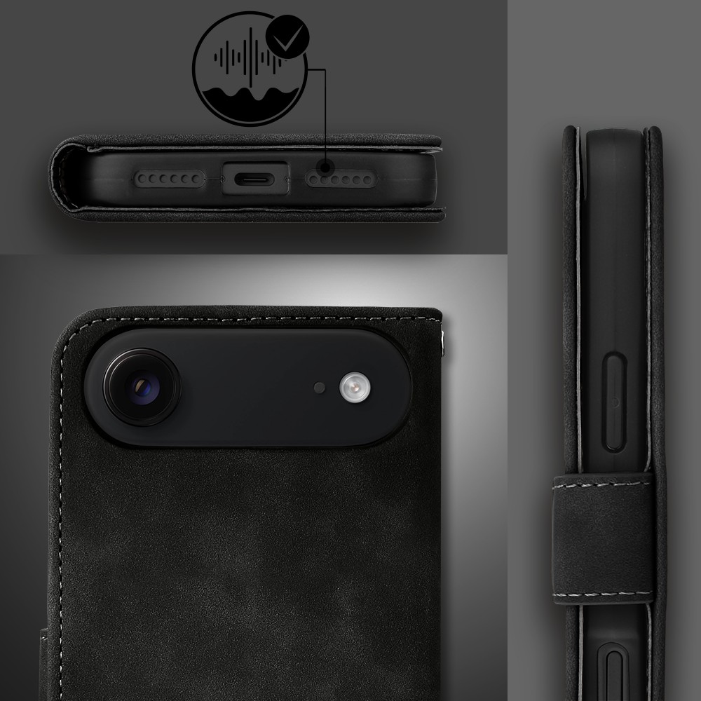 Etui do iPhone Air książkowe Velvet Touch, aksamitne, portfelowe z zamknięciem, czarne (9)