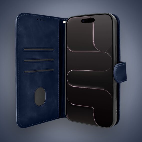 Etui do iPhone Air książkowe Velvet Touch, aksamitne, portfelowe z zamknięciem, granatowe (2)