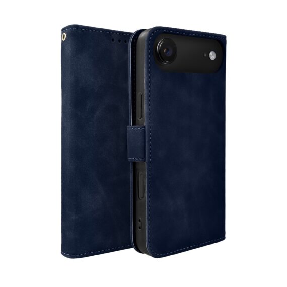 Etui do iPhone Air książkowe Velvet Touch, aksamitne, portfelowe z zamknięciem, granatowe (3)