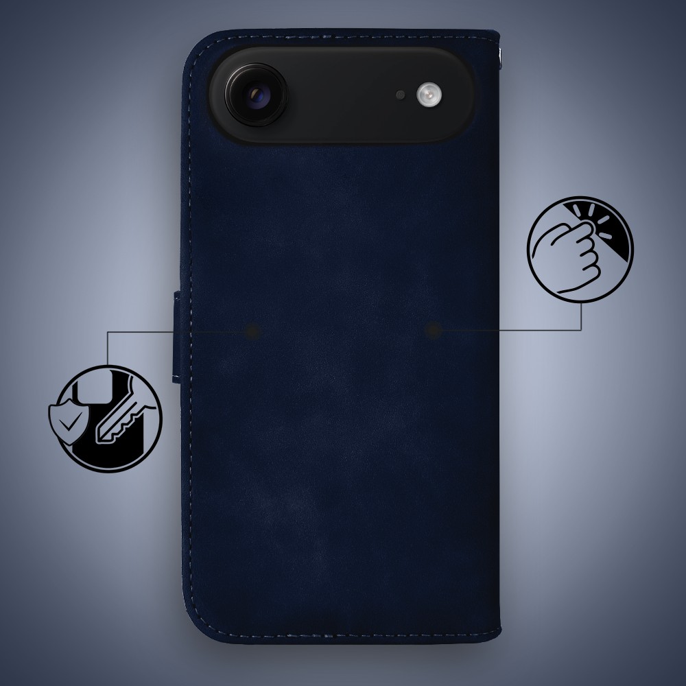 Etui do iPhone Air książkowe Velvet Touch, aksamitne, portfelowe z zamknięciem, granatowe (4)