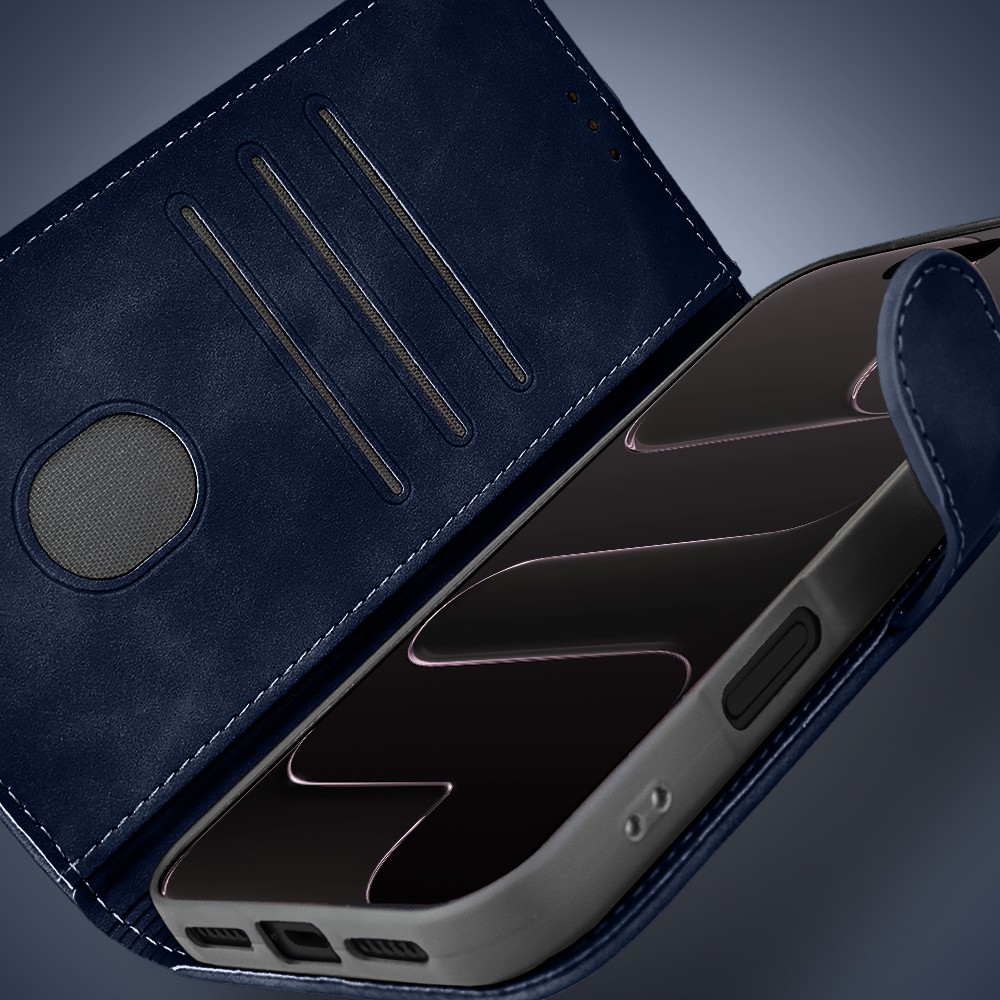 Etui do iPhone Air książkowe Velvet Touch, aksamitne, portfelowe z zamknięciem, granatowe (5)