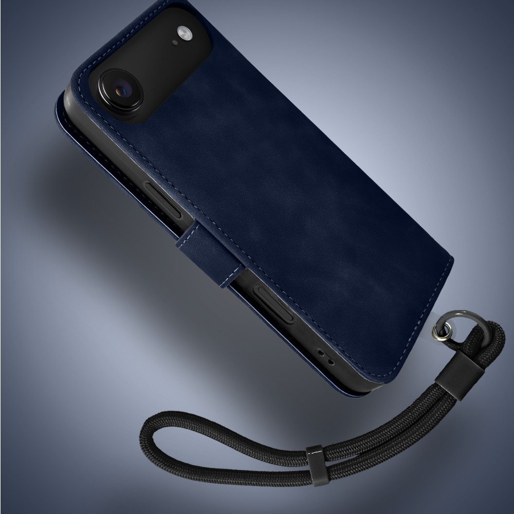 Etui do iPhone Air książkowe Velvet Touch, aksamitne, portfelowe z zamknięciem, granatowe (6)