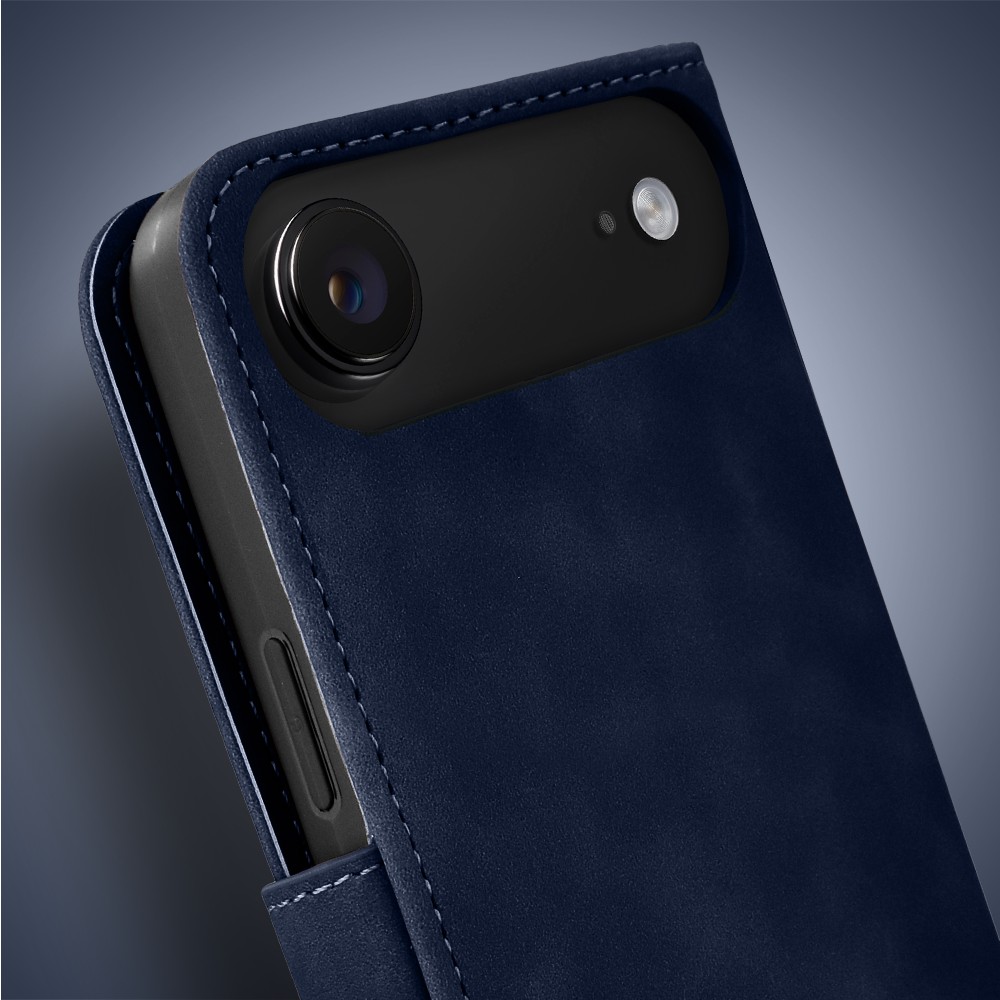 Etui do iPhone Air książkowe Velvet Touch, aksamitne, portfelowe z zamknięciem, granatowe (7)