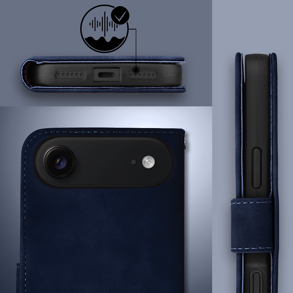Etui do iPhone Air książkowe Velvet Touch, aksamitne, portfelowe z zamknięciem, granatowe (8)
