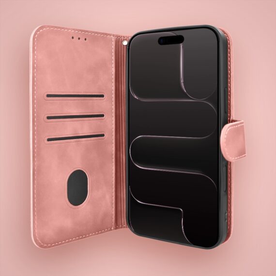 Etui do iPhone Air książkowe Velvet Touch, aksamitne, portfelowe z zamknięciem, różowe (2)