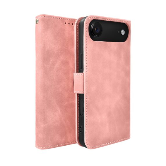 Etui do iPhone Air książkowe Velvet Touch, aksamitne, portfelowe z zamknięciem, różowe (3)