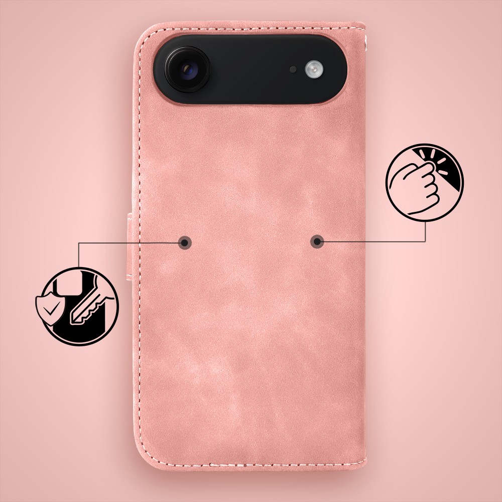 Etui do iPhone Air książkowe Velvet Touch, aksamitne, portfelowe z zamknięciem, różowe (4)