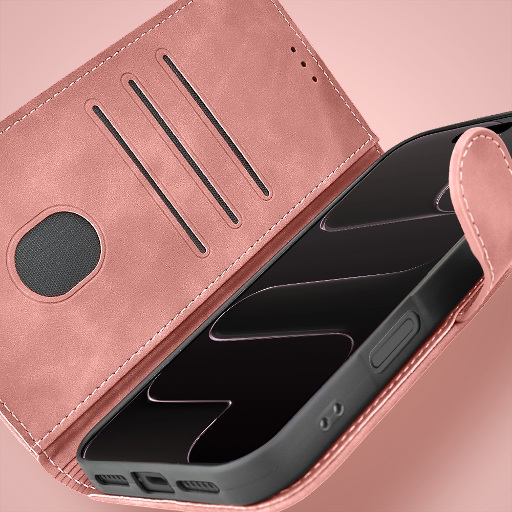 Etui do iPhone Air książkowe Velvet Touch, aksamitne, portfelowe z zamknięciem, różowe (5)