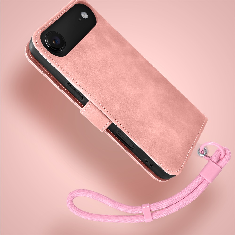 Etui do iPhone Air książkowe Velvet Touch, aksamitne, portfelowe z zamknięciem, różowe (6)