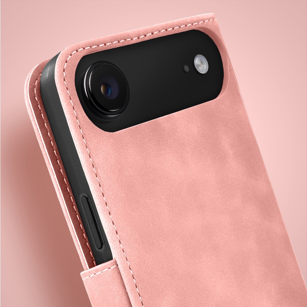 Etui do iPhone Air książkowe Velvet Touch, aksamitne, portfelowe z zamknięciem, różowe (7)