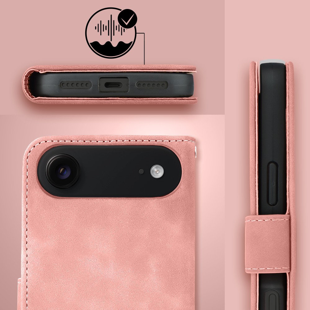Etui do iPhone Air książkowe Velvet Touch, aksamitne, portfelowe z zamknięciem, różowe (8)