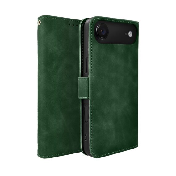 Etui do iPhone Air książkowe Velvet Touch, aksamitne, portfelowe z zamknięciem, zielone (3)
