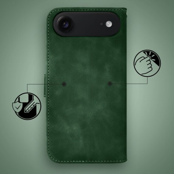 Etui do iPhone Air książkowe Velvet Touch, aksamitne, portfelowe z zamknięciem, zielone (4)