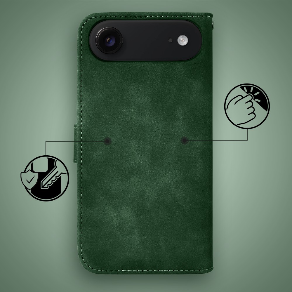 Etui do iPhone Air książkowe Velvet Touch, aksamitne, portfelowe z zamknięciem, zielone (4)