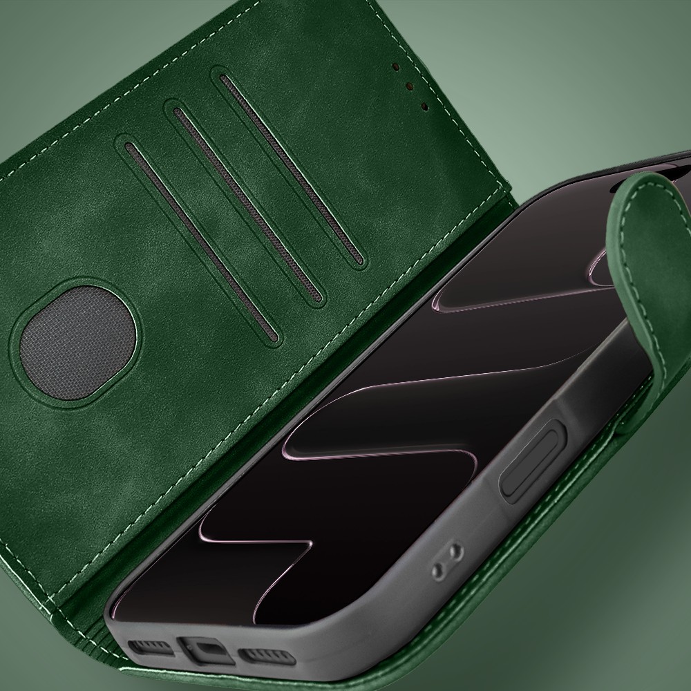 Etui do iPhone Air książkowe Velvet Touch, aksamitne, portfelowe z zamknięciem, zielone (5)