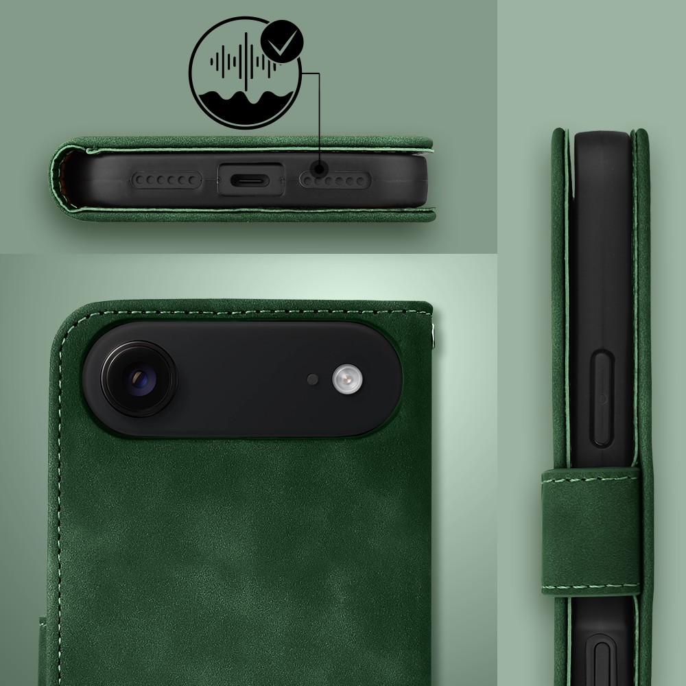 Etui do iPhone Air książkowe Velvet Touch, aksamitne, portfelowe z zamknięciem, zielone (8)