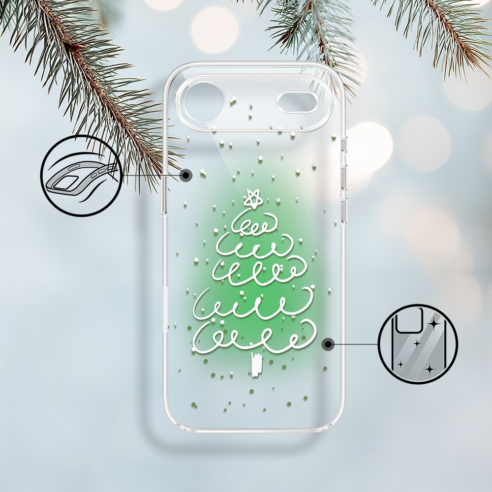 Etui do iPhone Air, malowana choinka na zielonym świetle, przeźroczyste 17Air-1