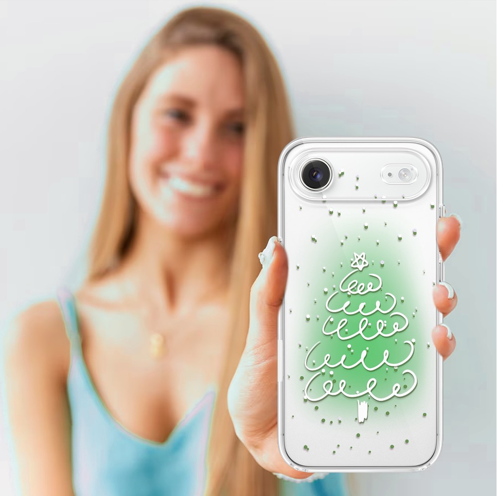 Etui do iPhone Air, malowana choinka na zielonym świetle, przeźroczyste 17Air-4