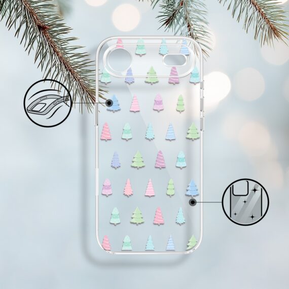 Etui do iPhone Air, pastelowe choinki, święta, przeźroczyste 17Air-1