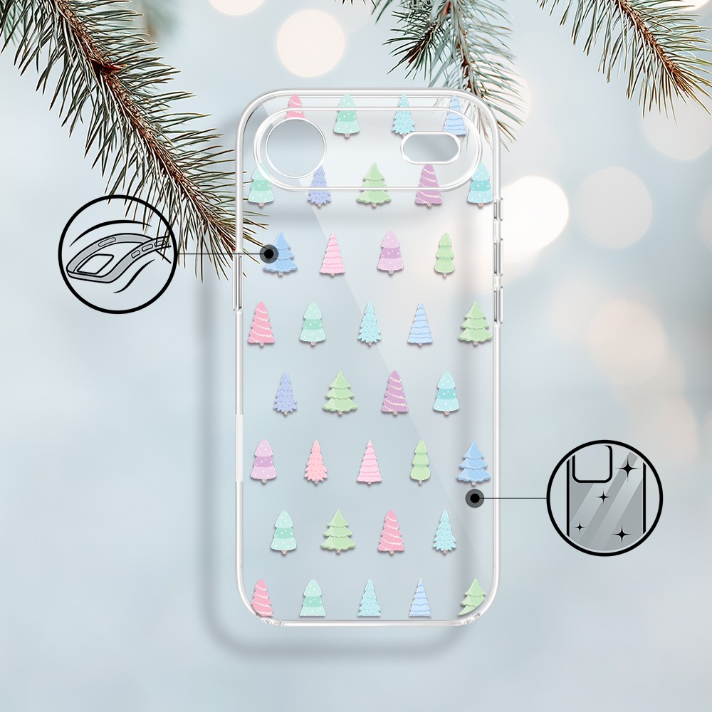 Etui do iPhone Air, pastelowe choinki, święta, przeźroczyste 17Air-1