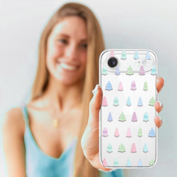 Etui do iPhone Air, pastelowe choinki, święta, przeźroczyste 17Air-4