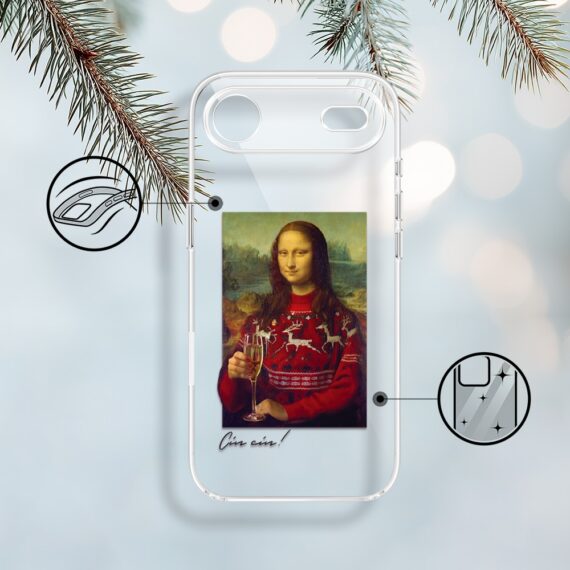Etui do iPhone Air, świąteczna Mona Lisa z szampanem, przeźroczyste 17Air-1