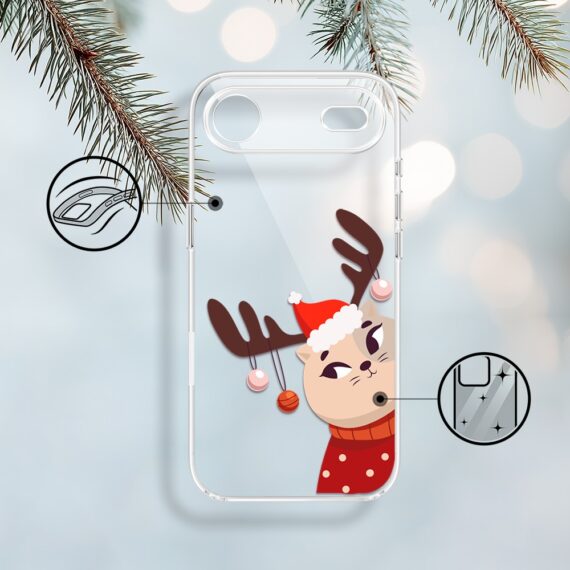 Etui do iPhone Air, świąteczny kotek przebrany za reniferka, przeźroczyste17Air-1