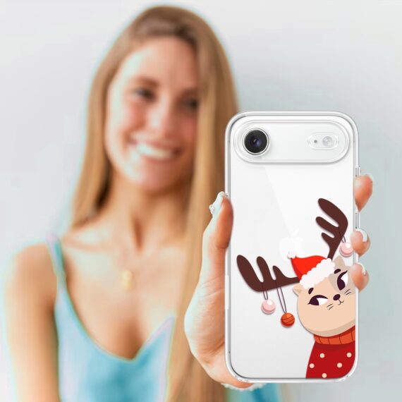 Etui do iPhone Air, świąteczny kotek przebrany za reniferka, przeźroczyste17Air-4