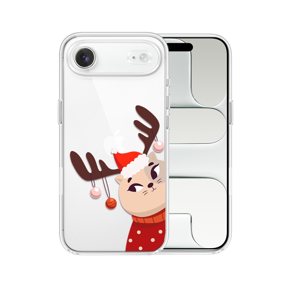 Etui do iPhone Air, świąteczny kotek przebrany za reniferka, przeźroczyste