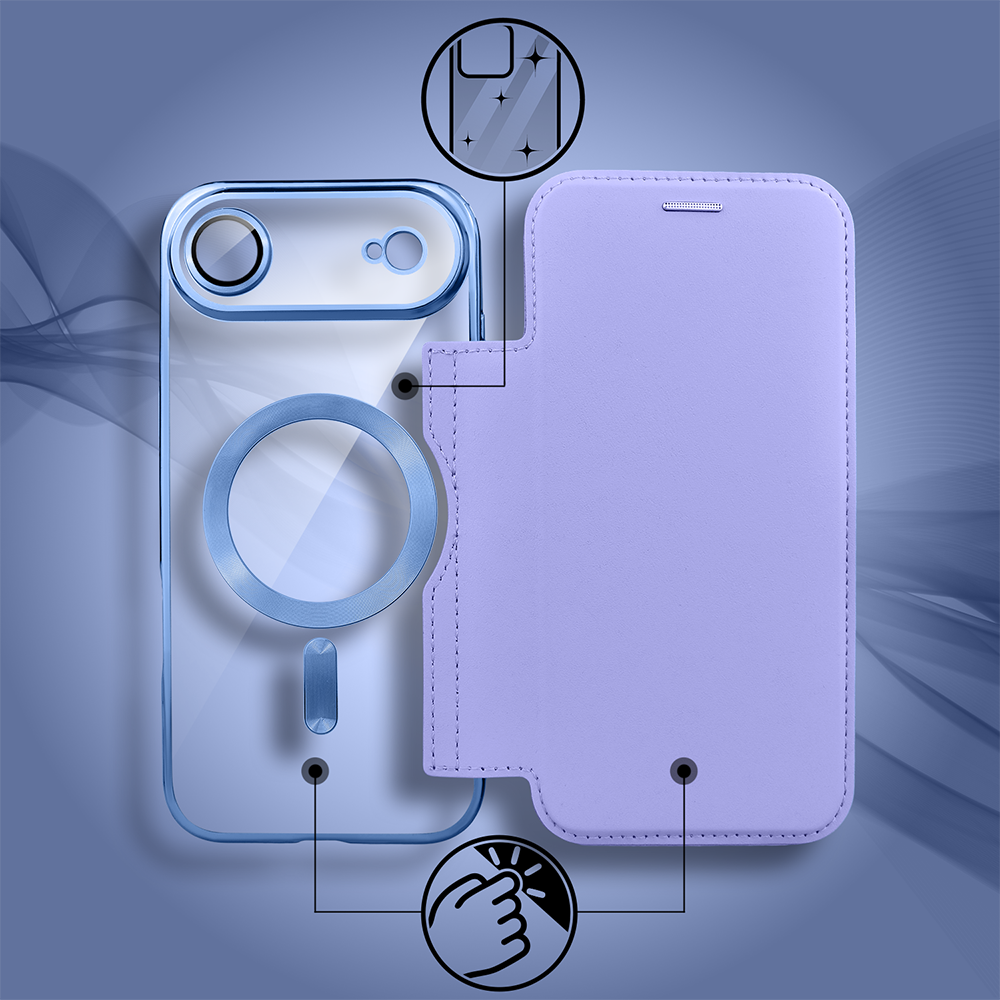 Etui do iPhone Air typu książka Book Magsafe Lens Protect, z klapką, błękitne (1)