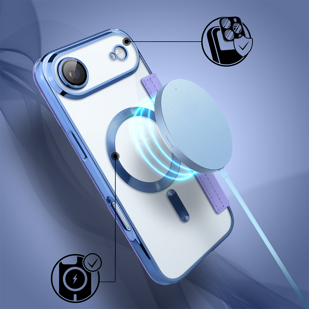 Etui do iPhone Air typu książka Book Magsafe Lens Protect, z klapką, błękitne (2)