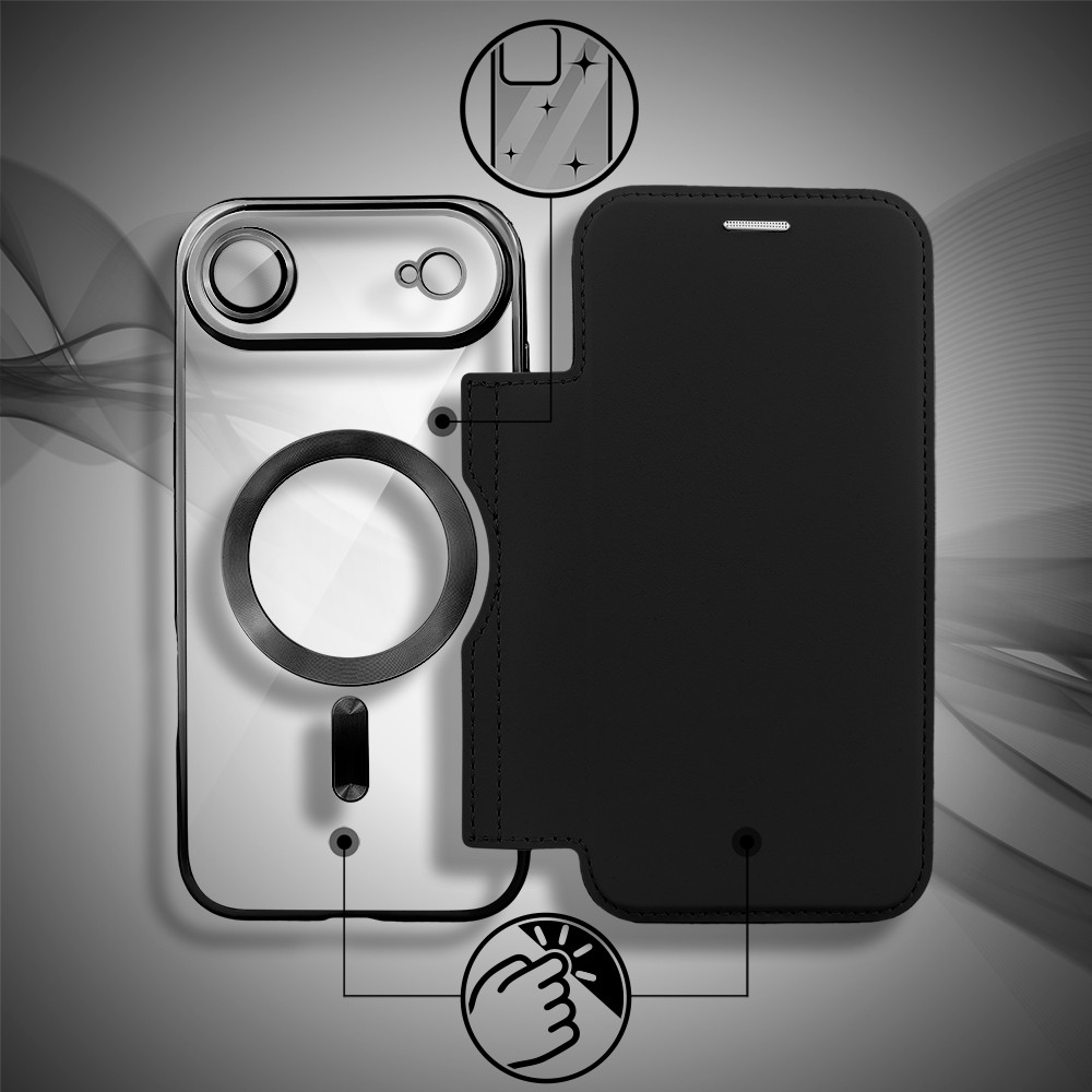 Etui do iPhone Air typu książka Book Magsafe Lens Protect, z klapką, czarne (4)