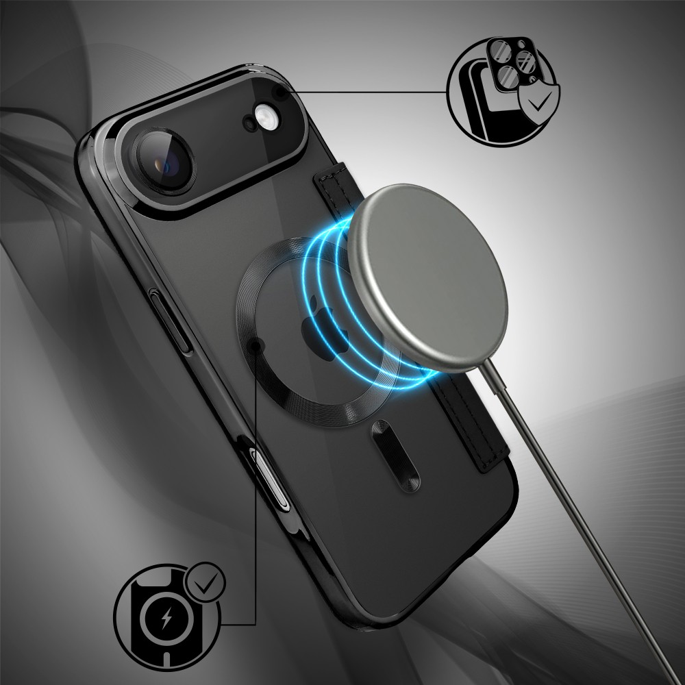 Etui do iPhone Air typu książka Book Magsafe Lens Protect, z klapką, czarne (5)