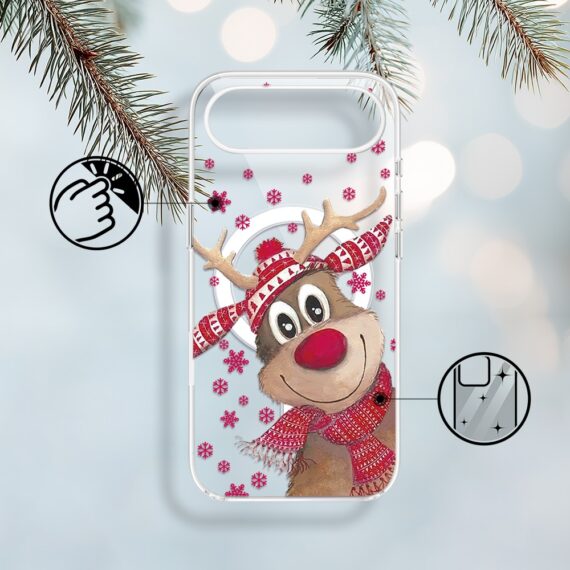 Etui do iPhone Air z MagSafe, Merry Christmas świąteczny nadruk, renifer, przeźroczyste1