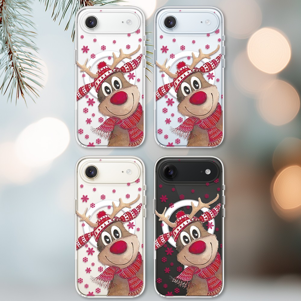 Etui do iPhone Air z MagSafe, Merry Christmas świąteczny nadruk, renifer, przeźroczyste2