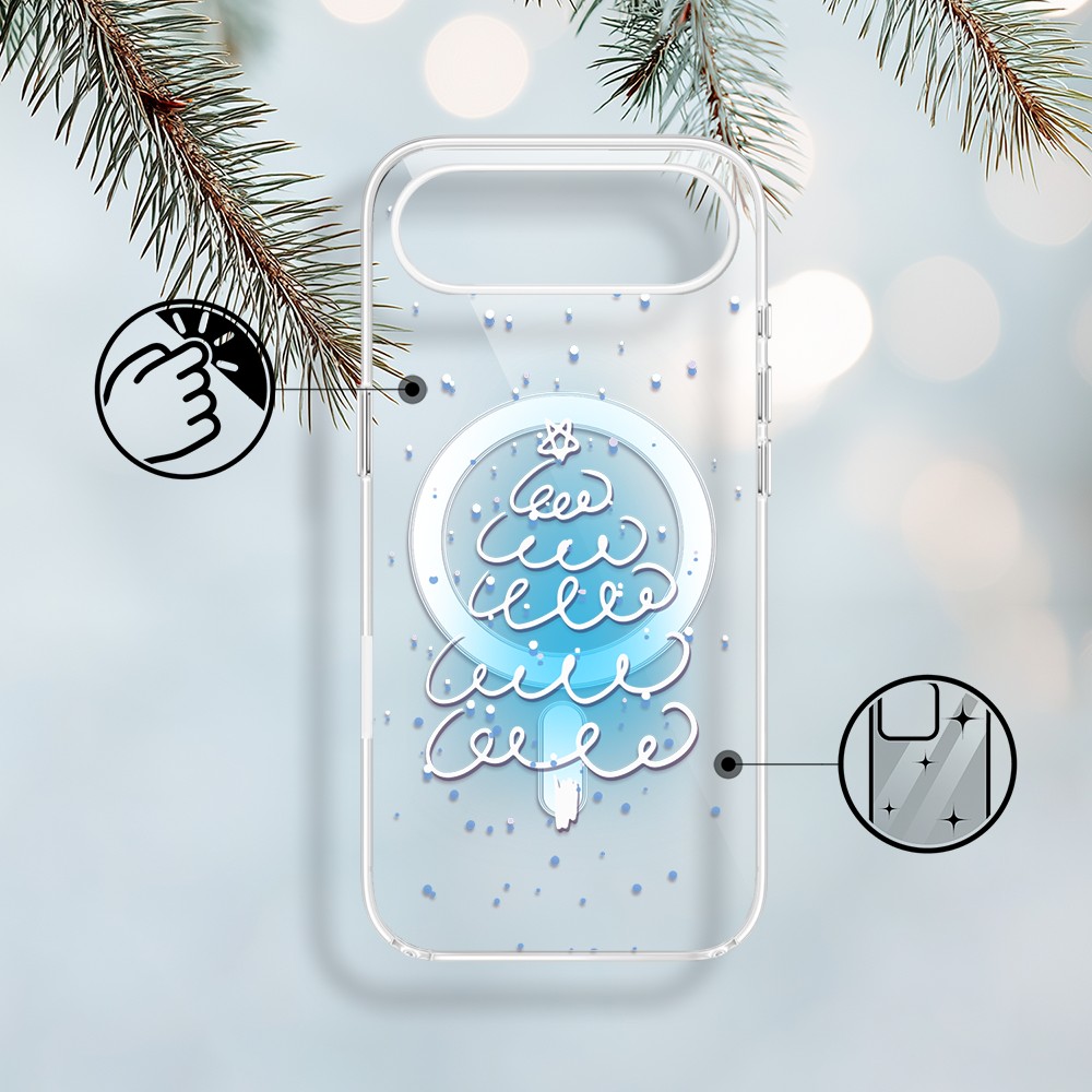 Etui do iPhone Air z MagSafe, malowana choinka na niebieskim świetle, przeźroczyste1