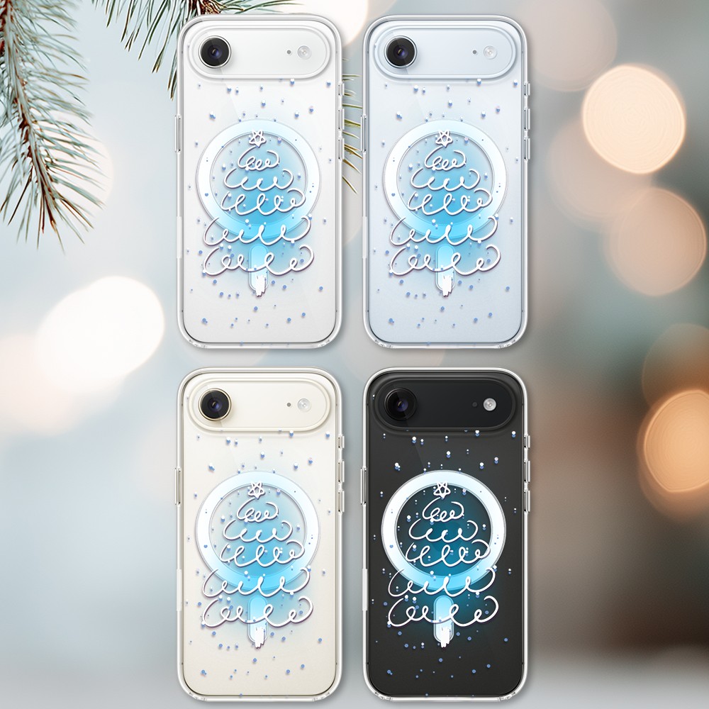 Etui do iPhone Air z MagSafe, malowana choinka na niebieskim świetle, przeźroczyste2