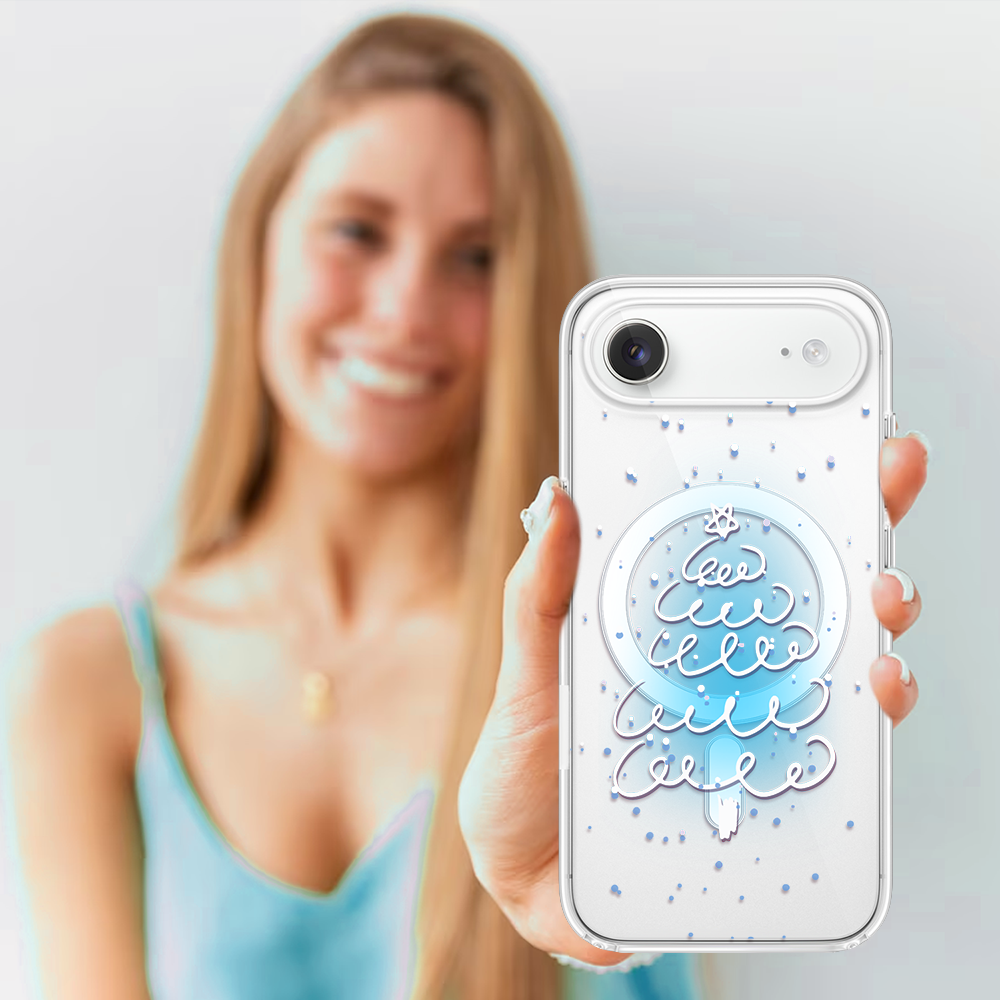 Etui do iPhone Air z MagSafe, malowana choinka na niebieskim świetle, przeźroczyste4