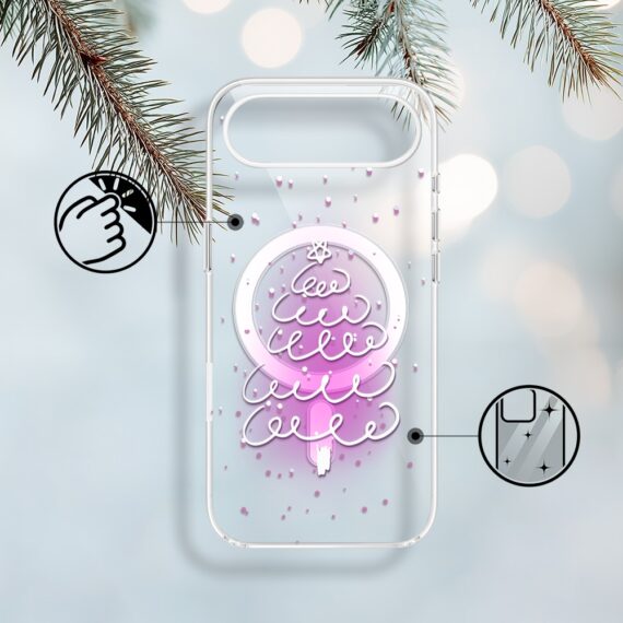 Etui do iPhone Air z MagSafe, malowana choinka na różowym świetle, przeźroczyste (2)