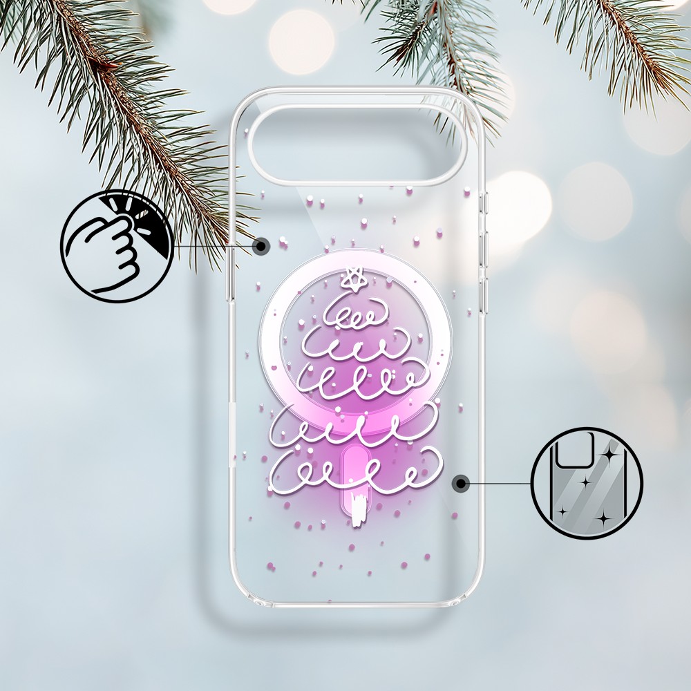Etui do iPhone Air z MagSafe, malowana choinka na różowym świetle, przeźroczyste (2)