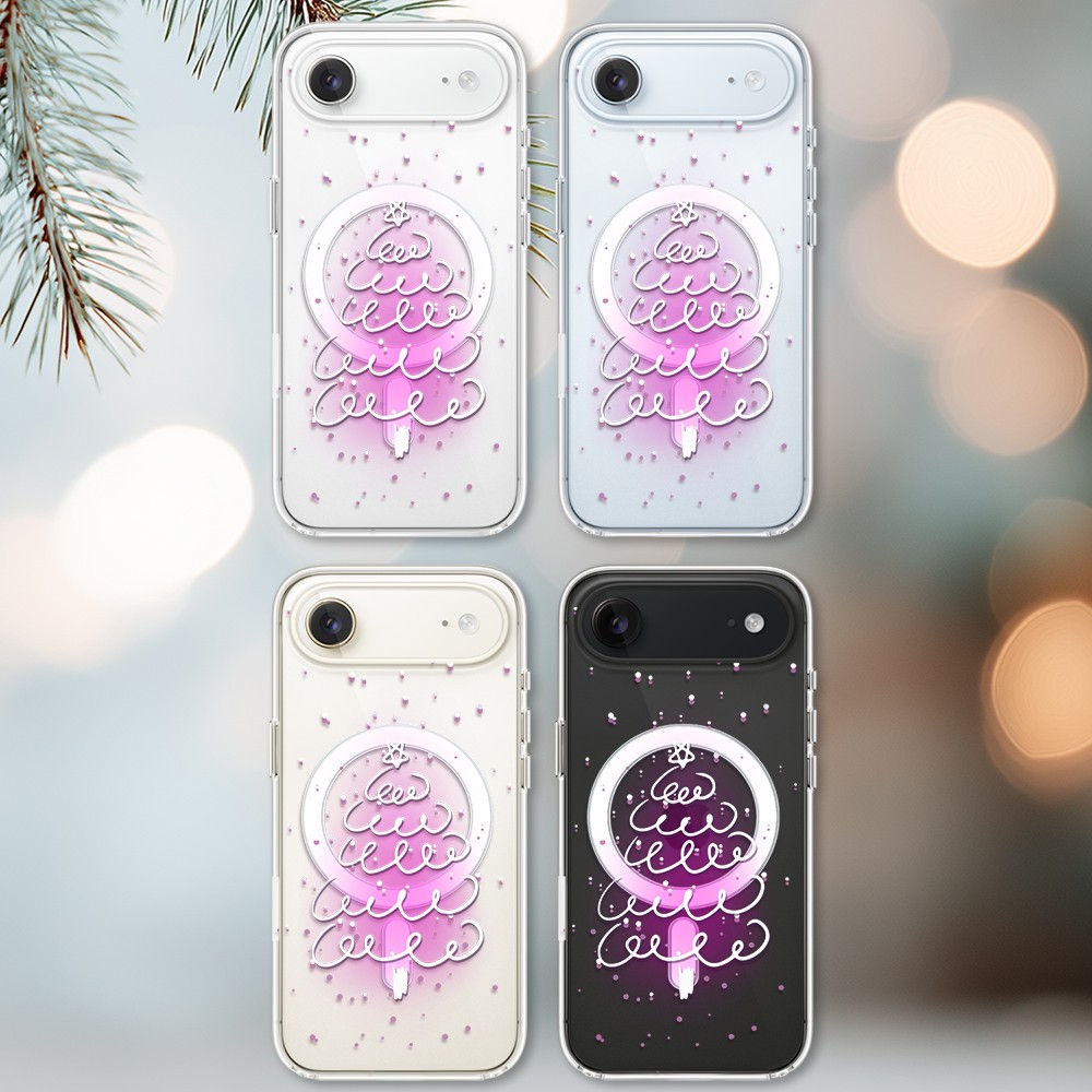 Etui do iPhone Air z MagSafe, malowana choinka na różowym świetle, przeźroczyste (3)