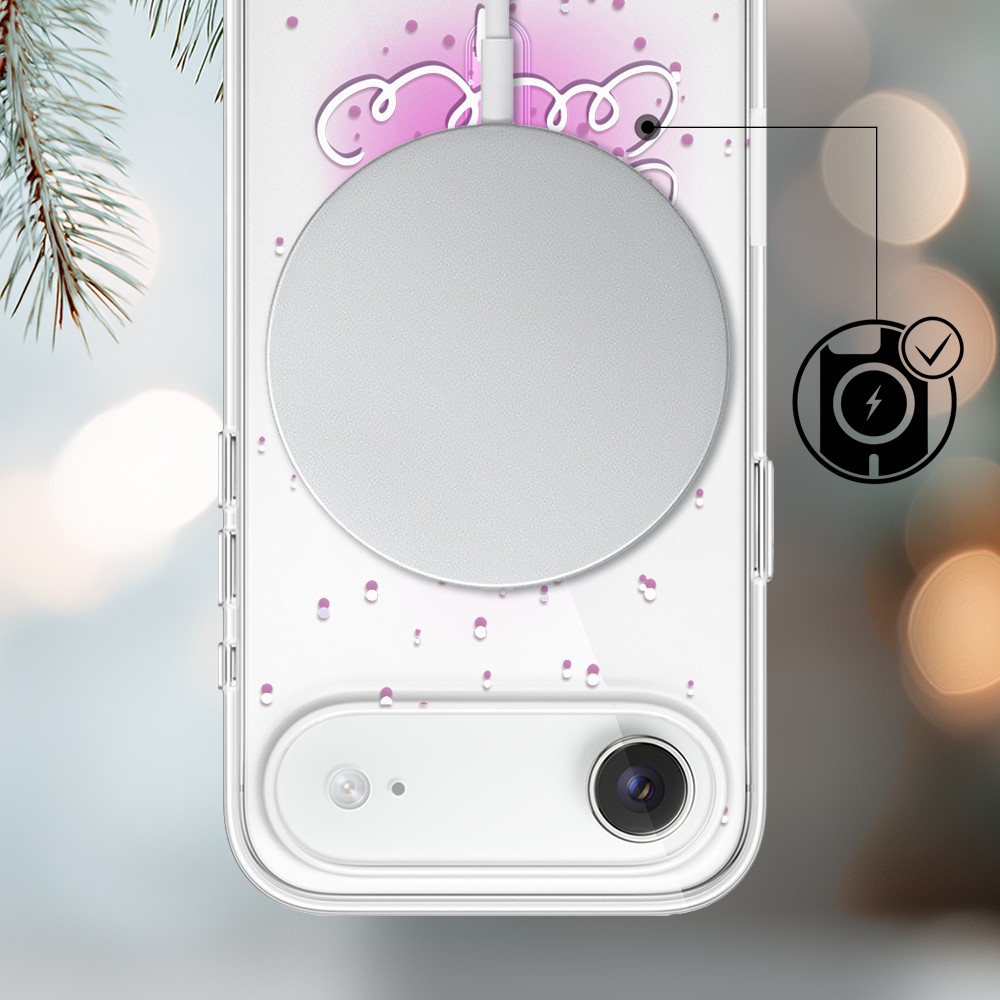 Etui do iPhone Air z MagSafe, malowana choinka na różowym świetle, przeźroczyste (4)