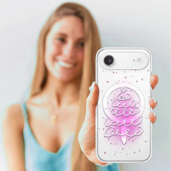 Etui do iPhone Air z MagSafe, malowana choinka na różowym świetle, przeźroczyste (5)