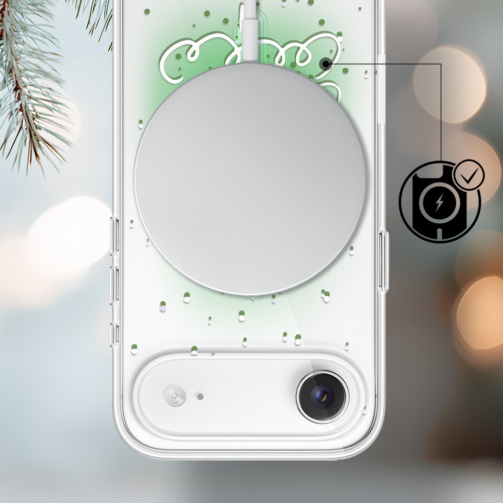 Etui do iPhone Air z MagSafe, malowana choinka na zielonym świetle, przeźroczyste (4)