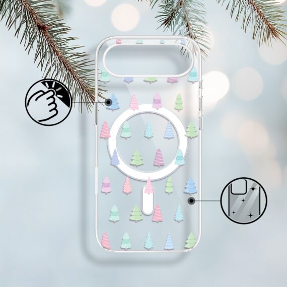 Etui do iPhone Air z MagSafe, pastelowe choinki, święta, przeźroczyste1