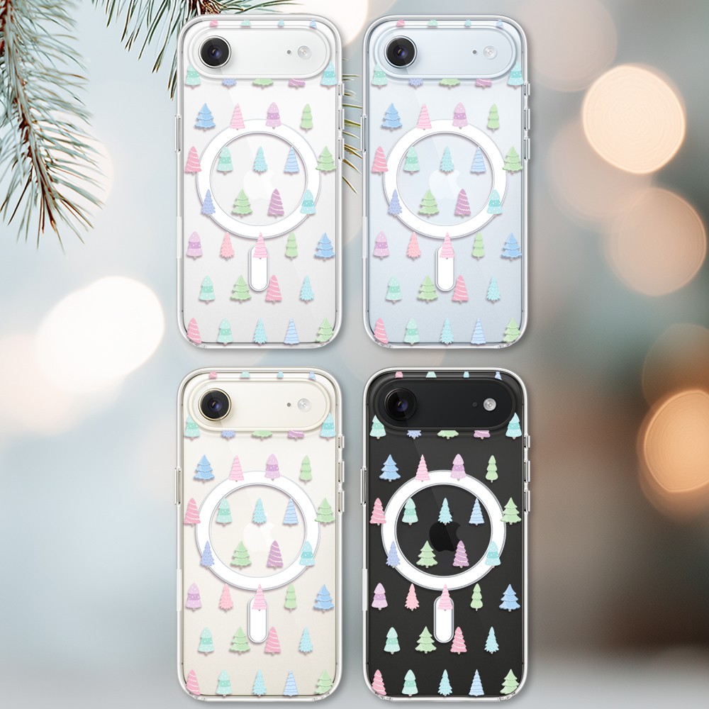 Etui do iPhone Air z MagSafe, pastelowe choinki, święta, przeźroczyste2