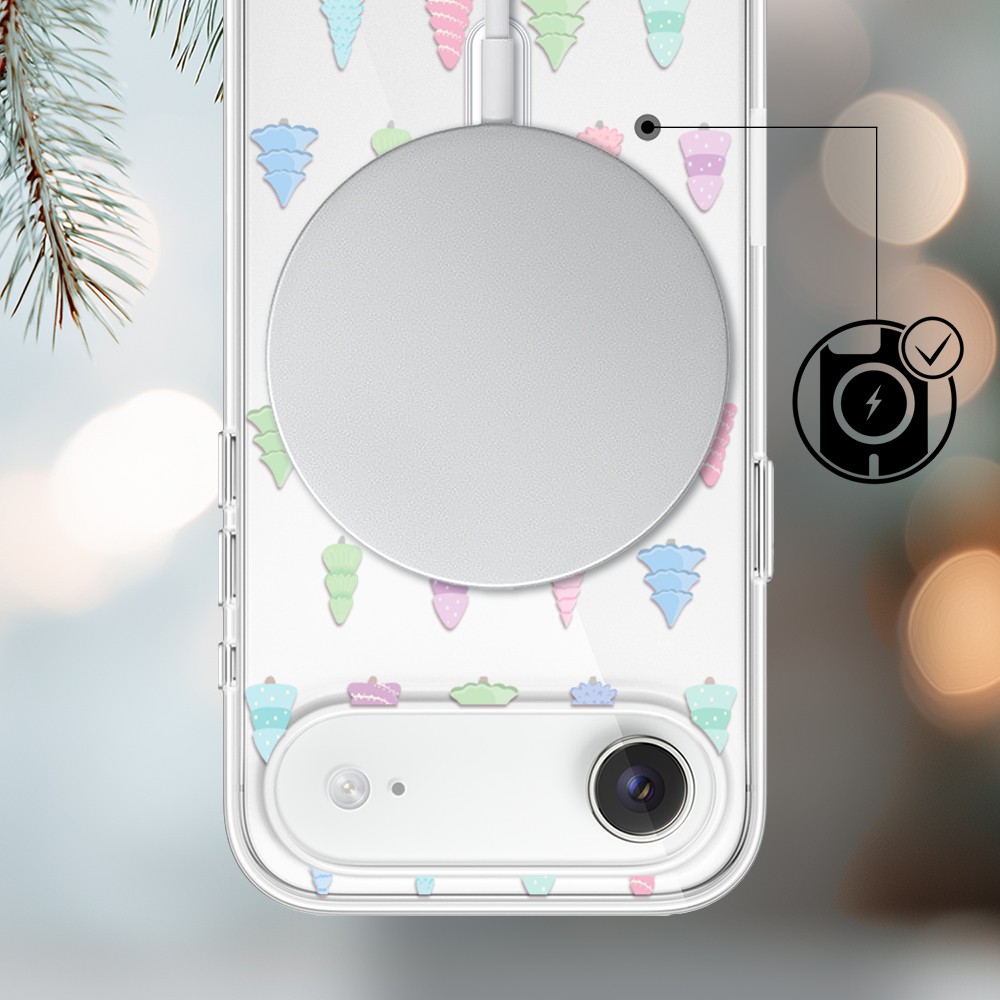 Etui do iPhone Air z MagSafe, pastelowe choinki, święta, przeźroczyste3